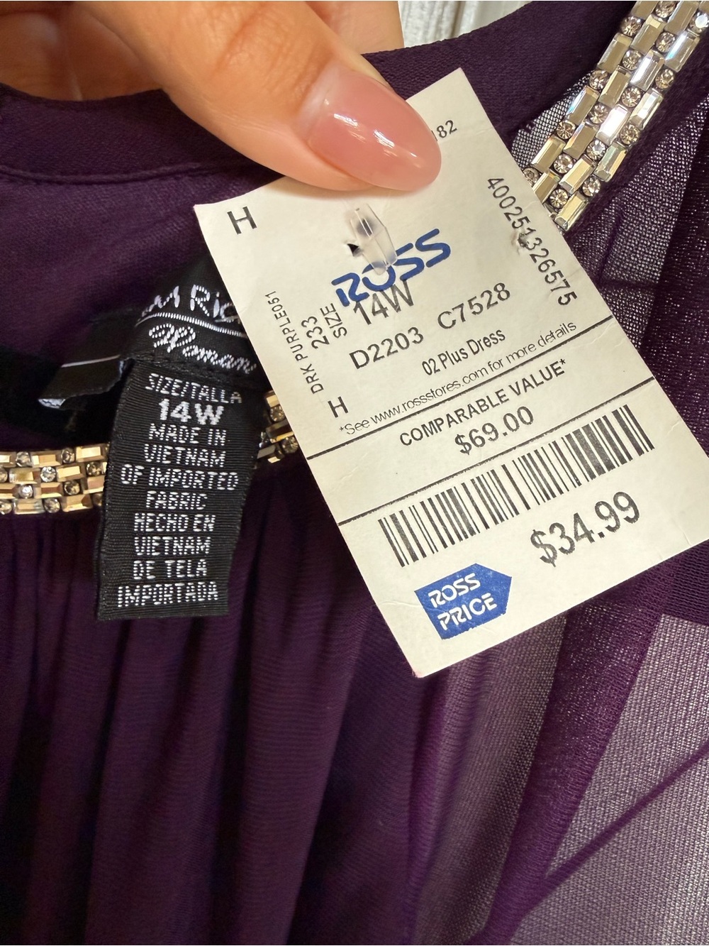 NWT R&M Richards Plum 14W Formal Cape Dress Rhinestone Neckline - Picture 6 of 9